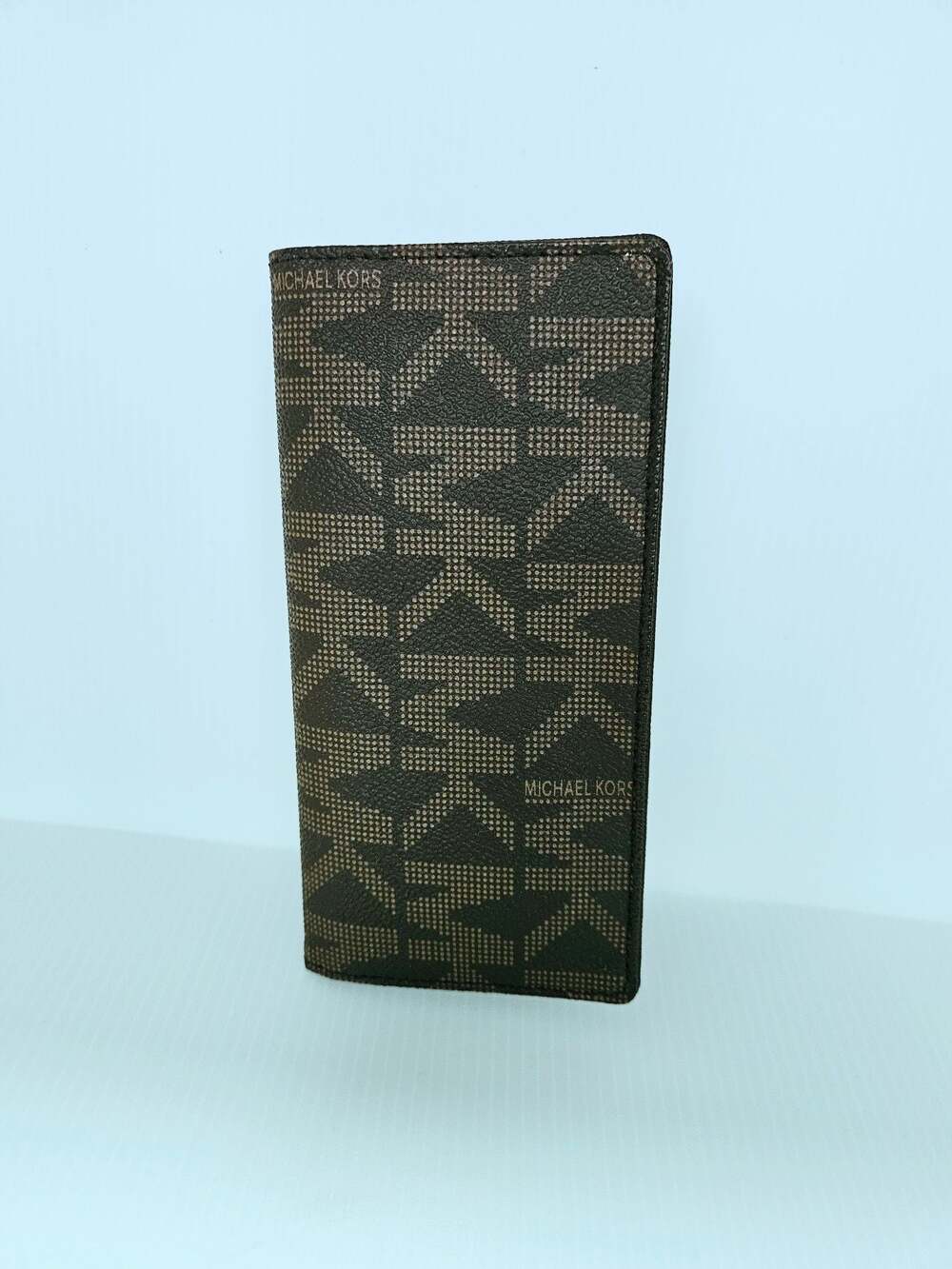 Michael Kors Signature Logo Brown Coated Canvas Checkbook Wallet